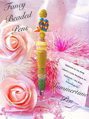 Fancy Beaded Summertime Pen - Gold, Yellow, Green/fancy beaded pen/girly